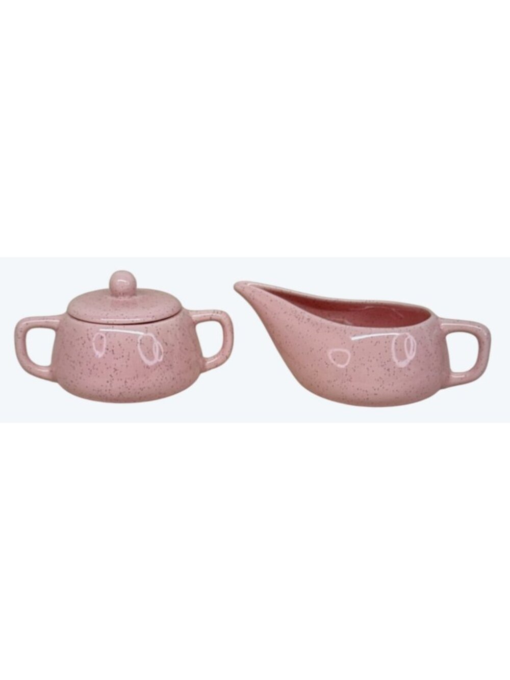 Bauer Brusche Pink Al Fresco Speckled Creamer &  Sugar Bowl with Lid USA